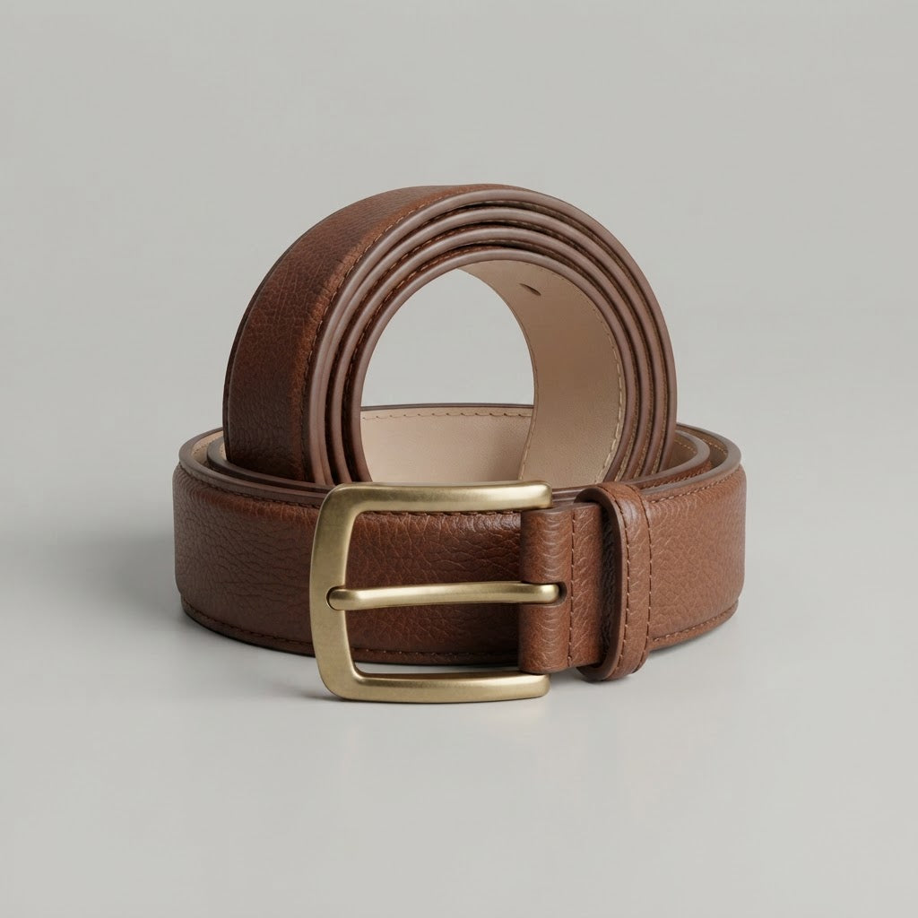 Men's Brown Textured Leather Belt with Brass Buckle