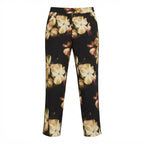 Women's Floral Print Slim-Fit Tailoblack Trousers in Black