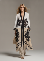JOMANA White and Navy Floral Graphic Long Sleeve Tunic Dress