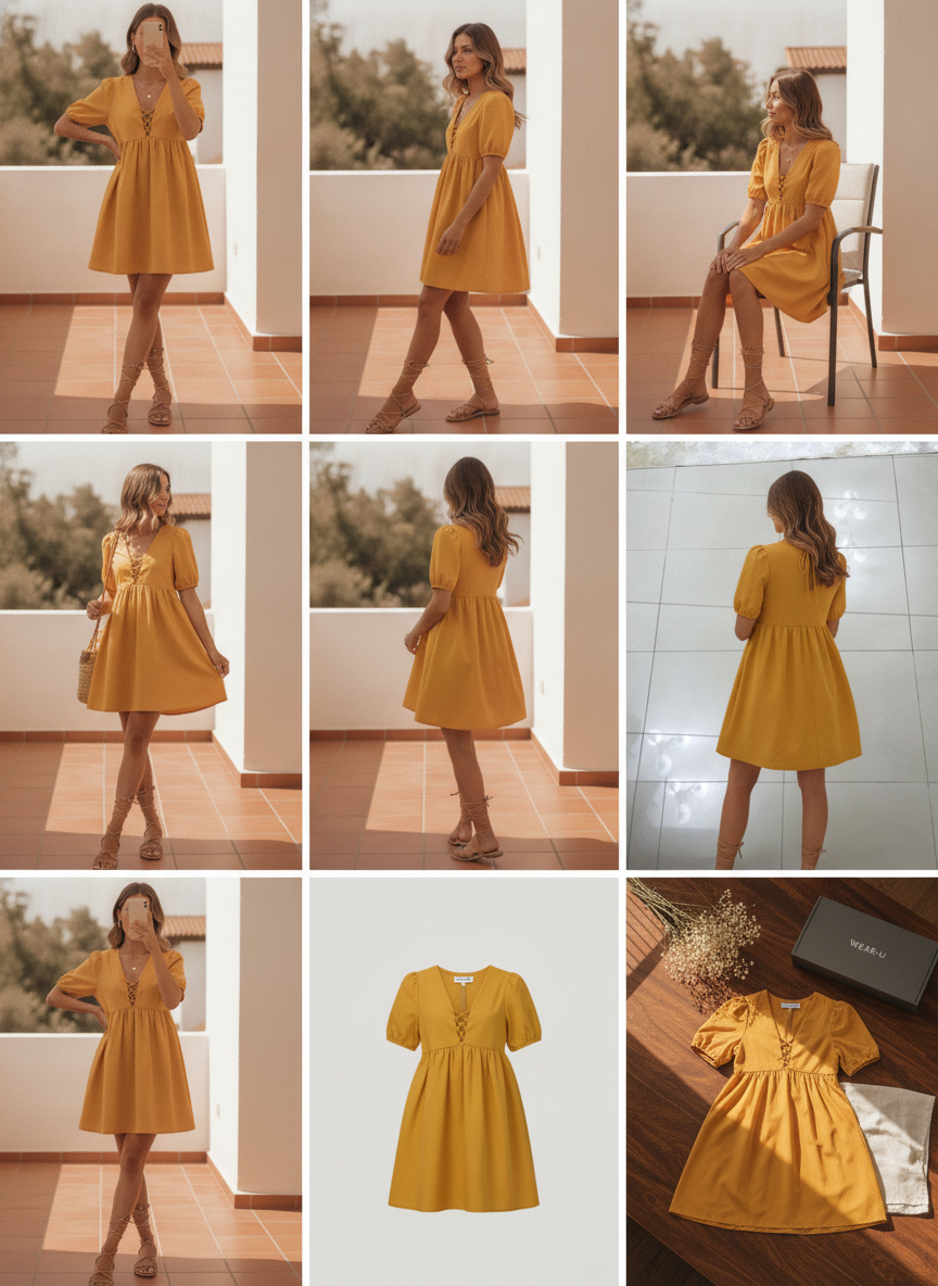 SHEIN Mustard Yellow Lace-Up Baby-doll Mini Dress