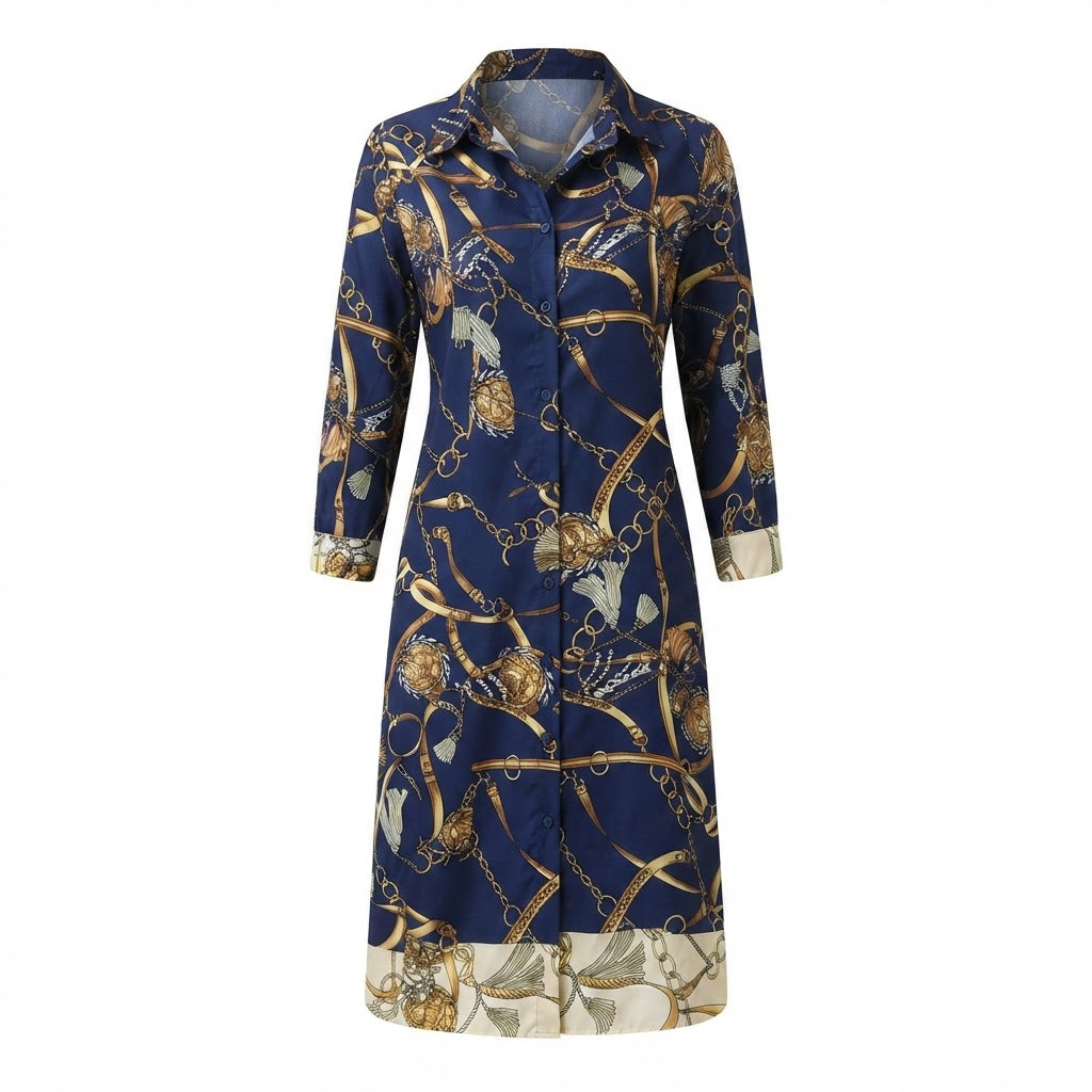 Women's Navy Blue navy blue Chain Tassel Long Sleeve Dress