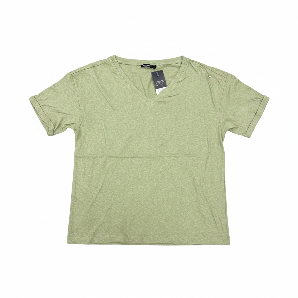 Women's Sage Green V-Neck Relaxed Cotton T-Shirt