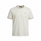 Fred Perry Men's White T-Shirt with Striped Trim - XL