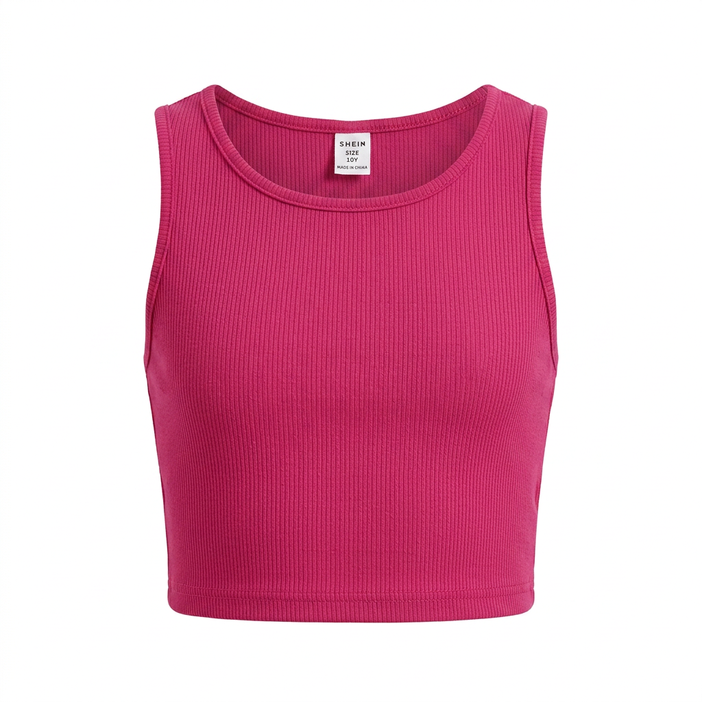 SHEIN Hot Pink Ribbed Sleeveless Crop Top for Girls
