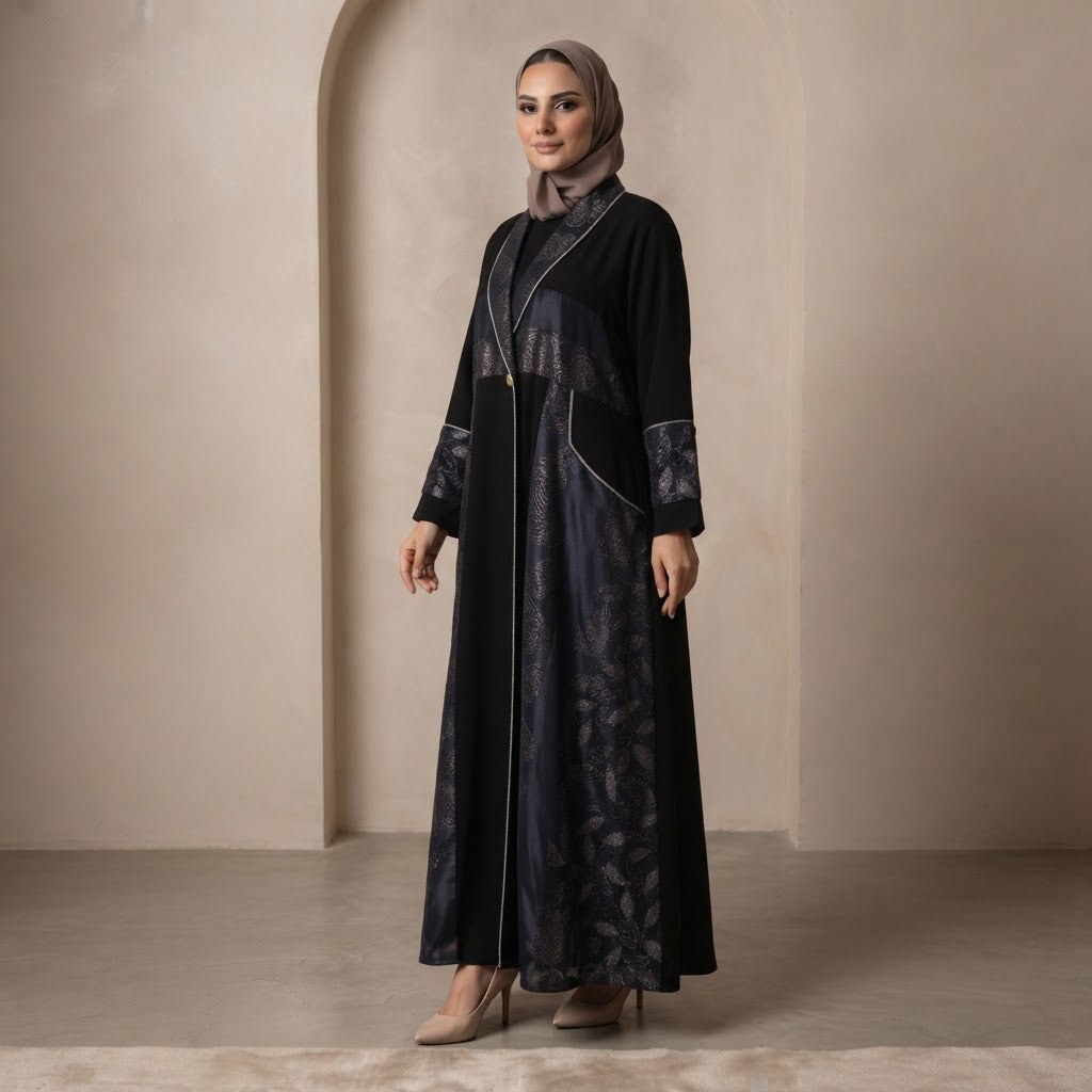 Black Embellished Long-Sleeve Formal Abaya Dress