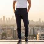 Men's Navy Blue Drawstring Tapered Chinos