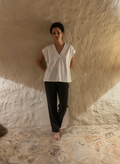 anko White Relaxed Boxy V-Neck Cap-Sleeve Cotton Top