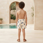 SHEIN Cream Palm Tree Embroidered Pull-On Kids' Shorts