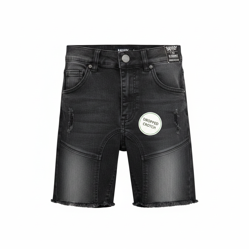 Bad Boy Kids Distressed Dropped Crotch Denim Shorts Black