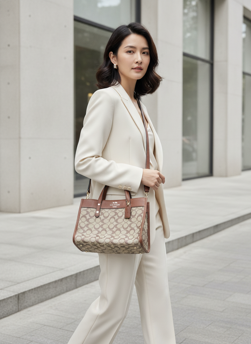 CACOH Brown Monogram Structured Tote Bag