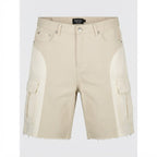 [WearU Generated:merch_clean_front] Boohooman Ecru Cotton Twill Colour Block Wide-Leg Cargo Shorts – front view
