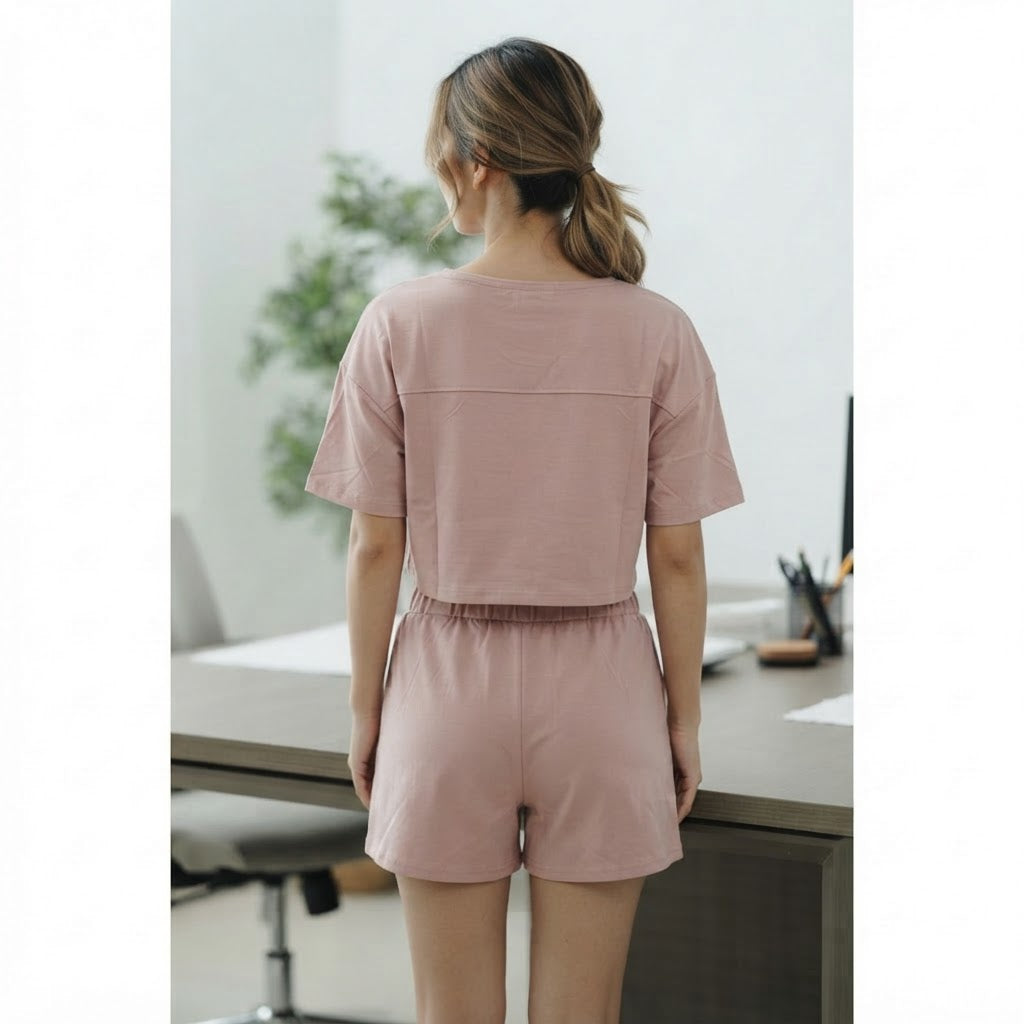 SHEIN Dusty Rose Boxy Crop Top and Ruched Shorts Co-ord Set