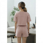 SHEIN Dusty Rose Boxy Crop Top and Ruched Shorts Co-ord Set