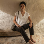 anko White Relaxed Boxy V-Neck Cap-Sleeve Cotton Top