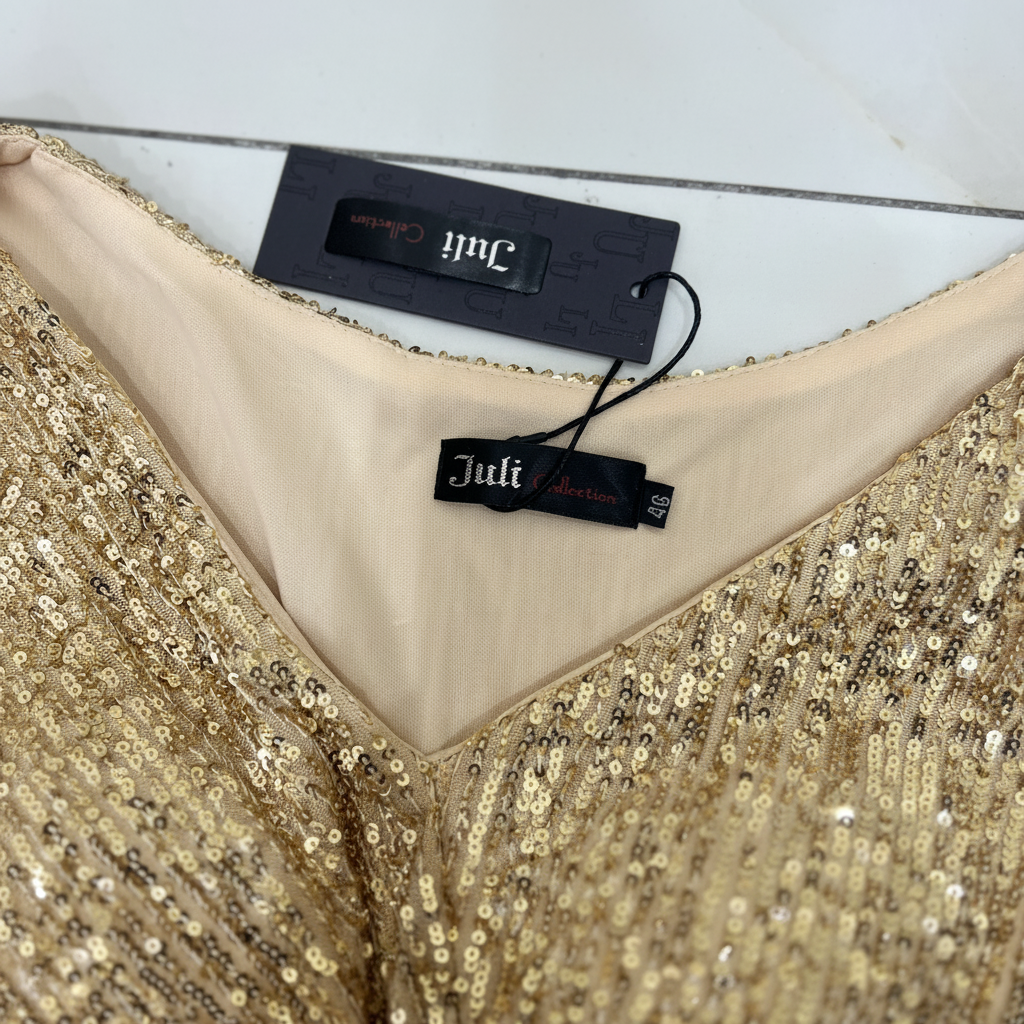 Gold Sequin V-Neck Long Sleeve Maxi Dress - Juli Collection