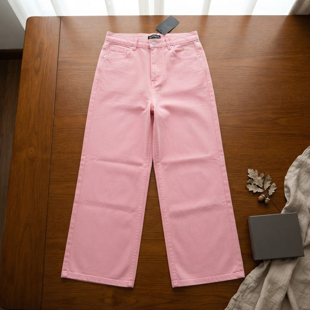 PrettyLittleThing Baby Pink Wide Leg Denim Jeans - Contempor
