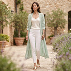 On Line Women's Mint Green Long-Sleeved Crinkled Maxi Robe