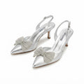 Silver Metallic Crystal Bow Slingback Heels