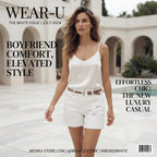 Gina White Boyfriend Denim Shorts with Braided Belt
