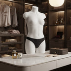 Sleek Black Cotton Blend Thong with Bow Detail