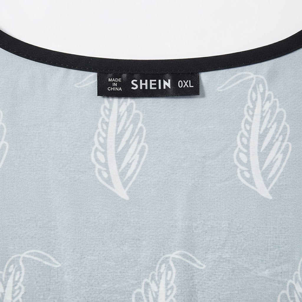 SHEIN Women's Black & black Leaf Print Open-Front Kimono Abaya