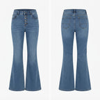 QS Mid-Wash Blue Flared Denim Jeans with Button Fly