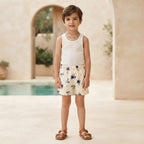 SHEIN Cream Palm Tree Embroidered Pull-On Kids' Shorts