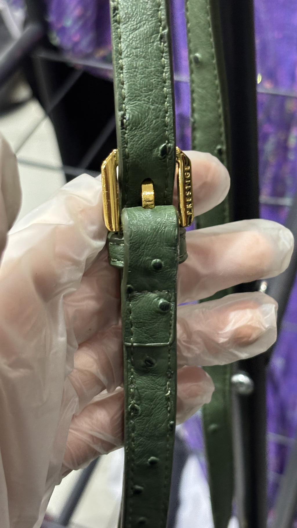 Forest Green Ostrich-Effect Crossbody Bag
