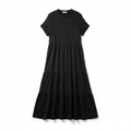 Women's Black V-Neck Tiered Short Sleeve Maxi Dress