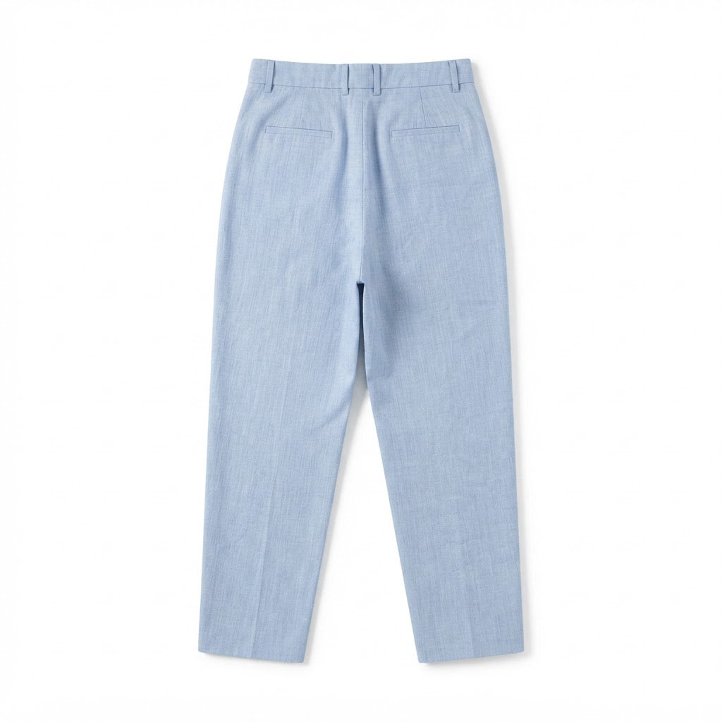 Women's Light Blue High-Waisted Pleated Trousers