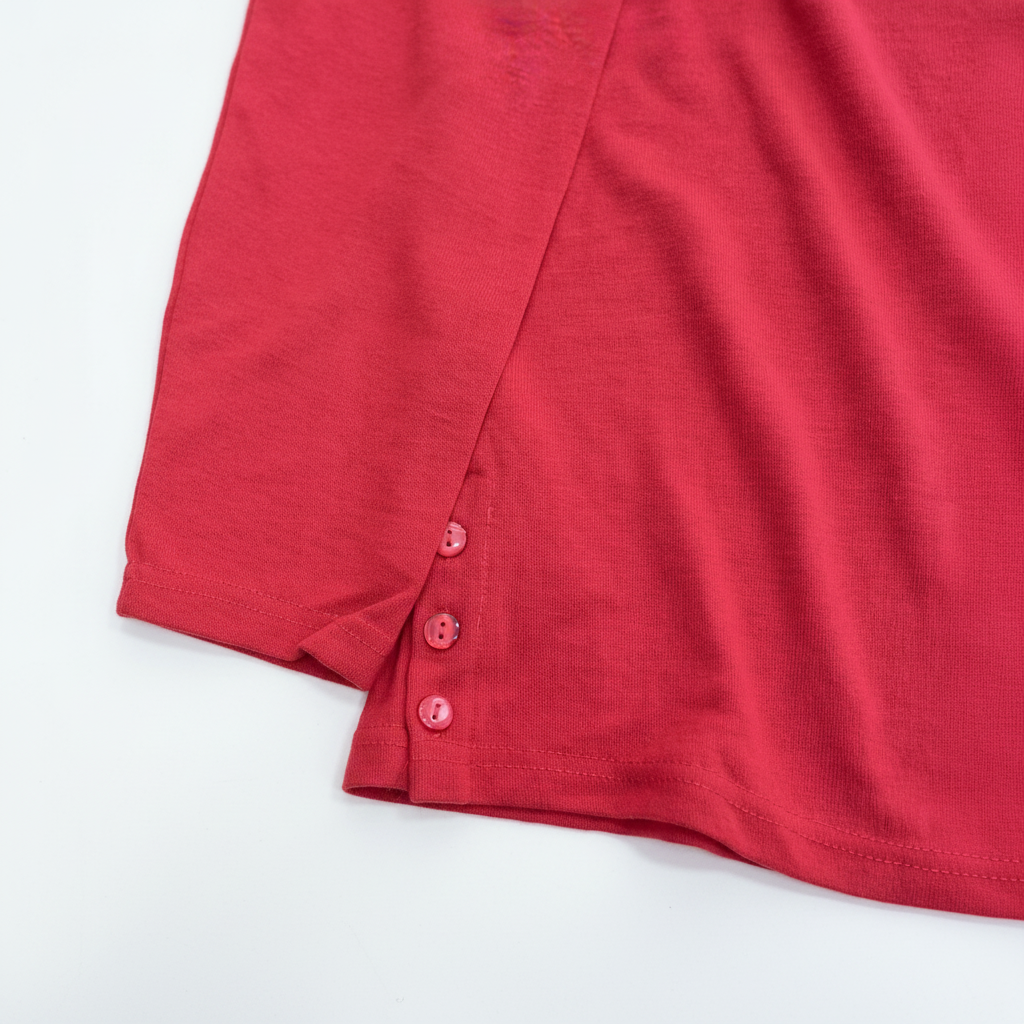 Women's Red Long Sleeve Top with Side Button Detail