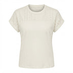 esmara Women's White Broderie Anglaise Yoke Cotton T-Shirt