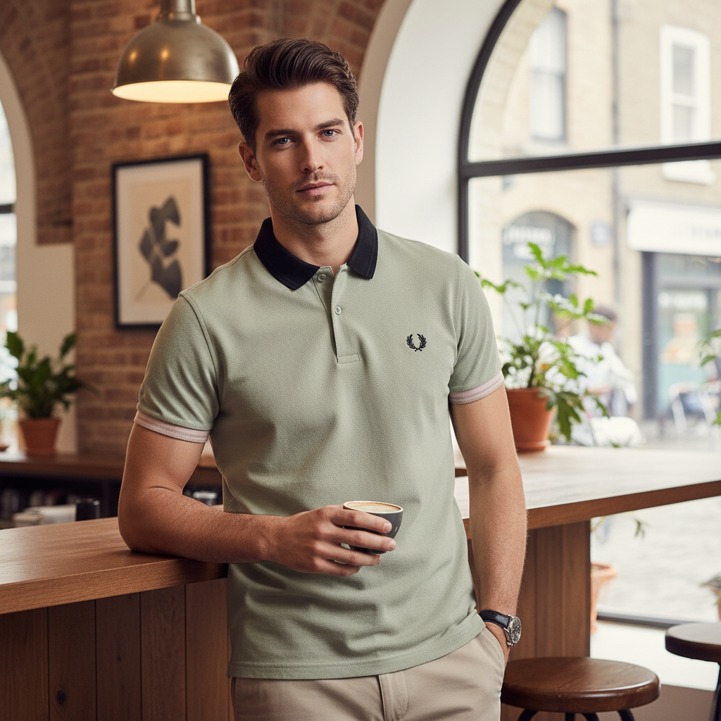 Fred Perry Men's Pique Polo Shirt - Sage & Pink