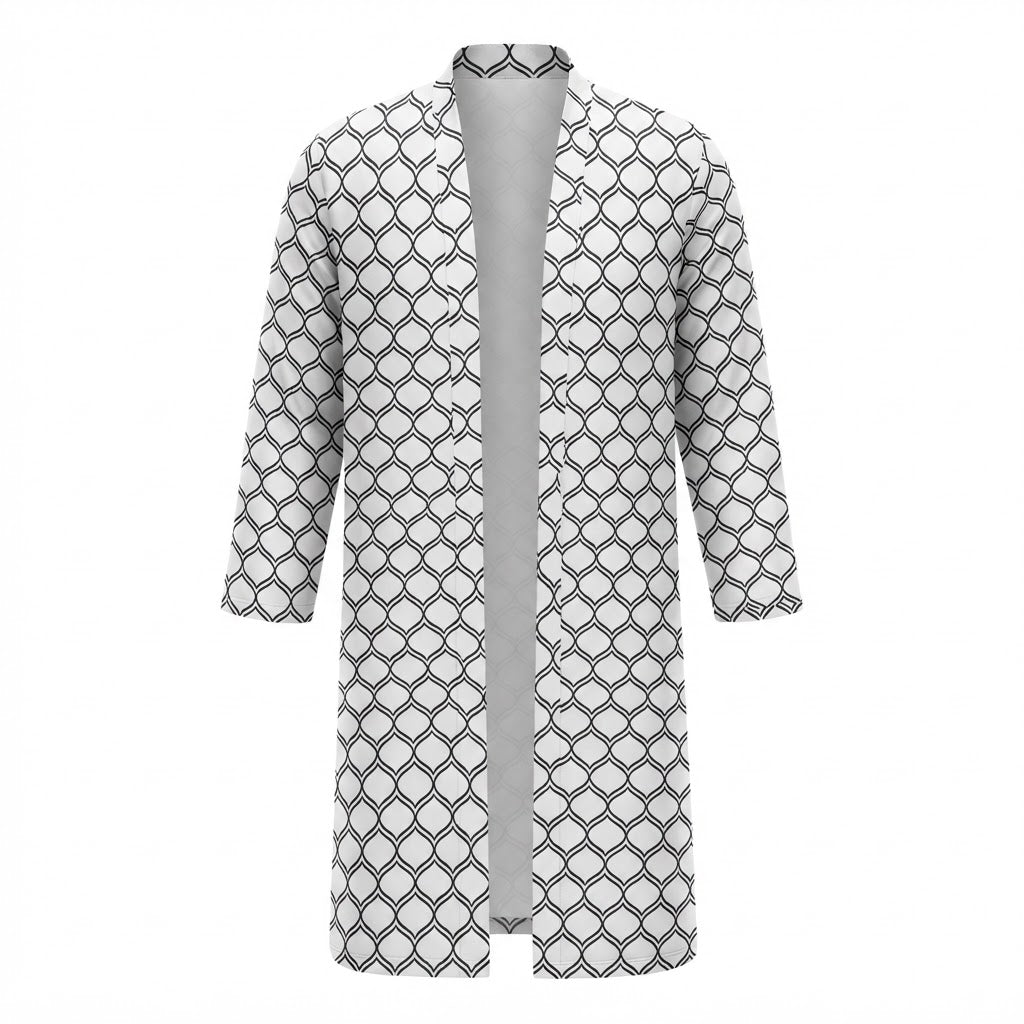 SHEIN Women's White Geometric Pattern Long-Sleeved Kimono Abaya