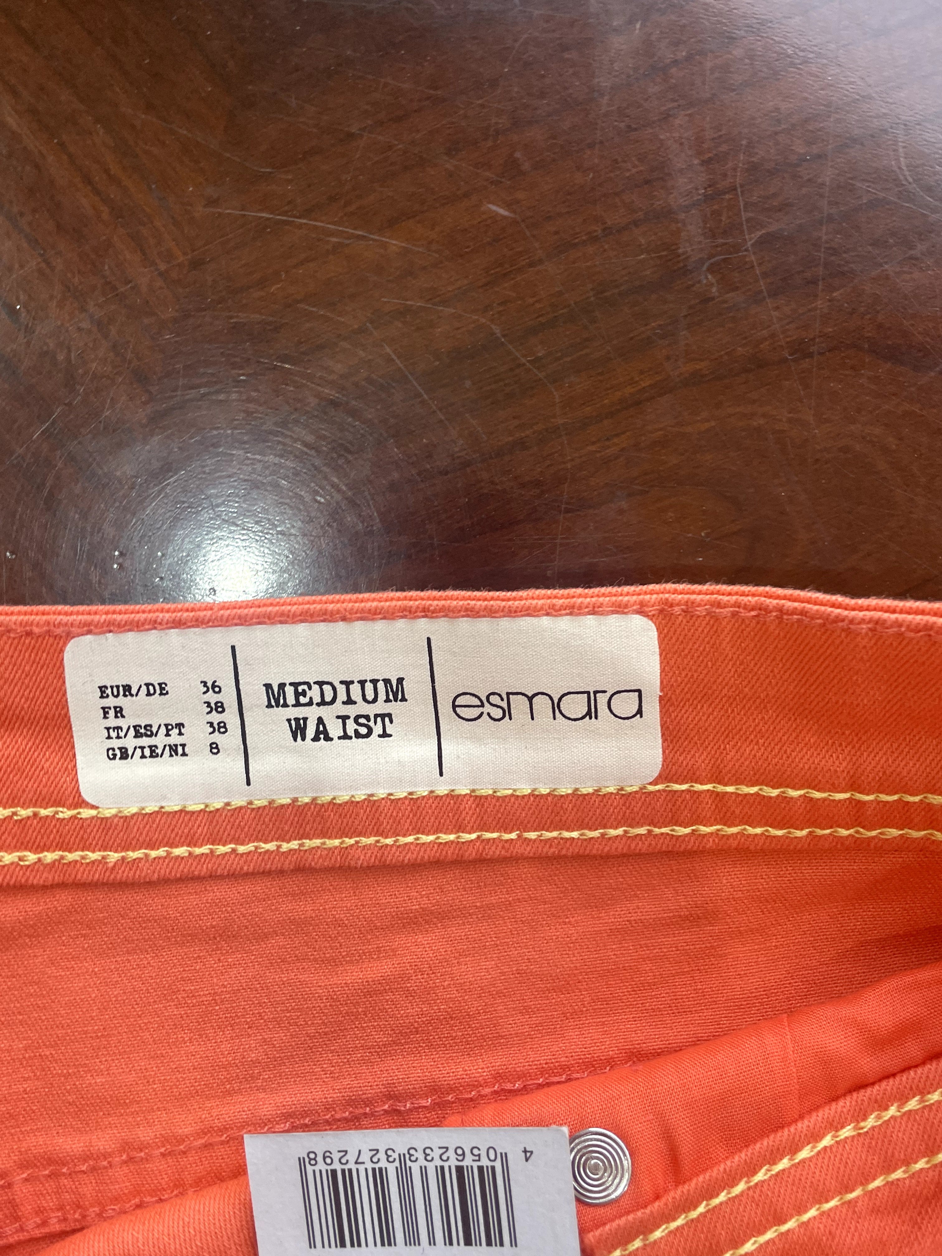 Vibrant Orange Raw Hem Denim Shorts