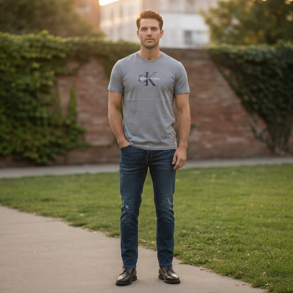 Calvin Klein Jeans Heather Grey Logo Graphic T-Shirt - Regul