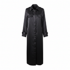 MNG Women's Charcoal Satin Maxi Shirt Dress with Epaulettes