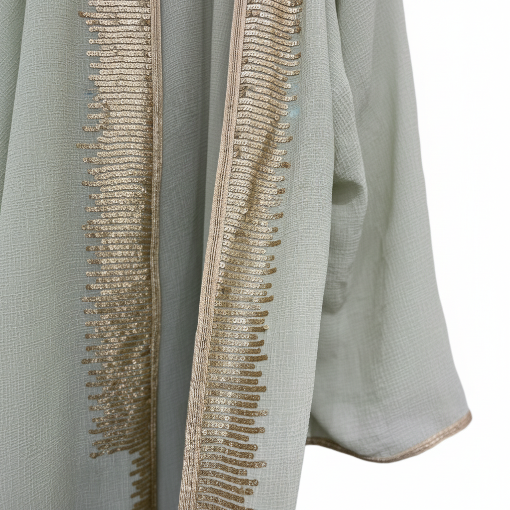 LNA AZEEM Women's Mint Green Sequin Embroidered Long Kimono