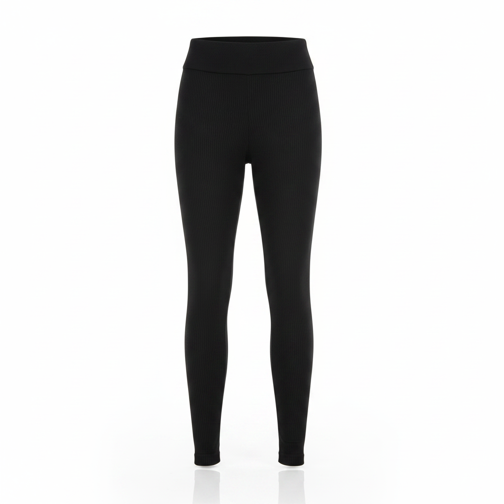 Women's Black Ribbed High-Waisted Leggings