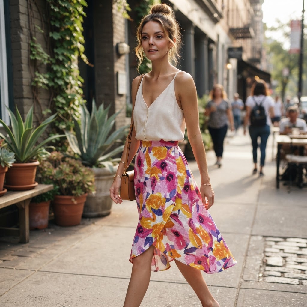 Esmara Multi-Floral Painterly Print Crinkle Midi Skirt