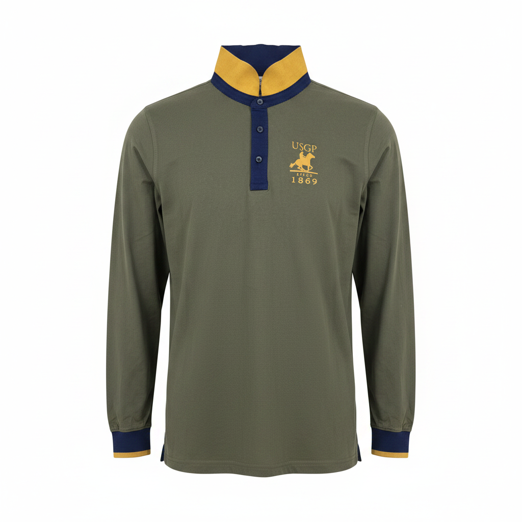 Livergy Men's USGP Long Sleeve Polo Shirt - Olive Green