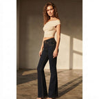 Bershka Dark Indigo Flared Jeans with Amber Contrast Stitchi