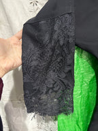 Black Open-Front Abaya with Floral Lace Cuffs and