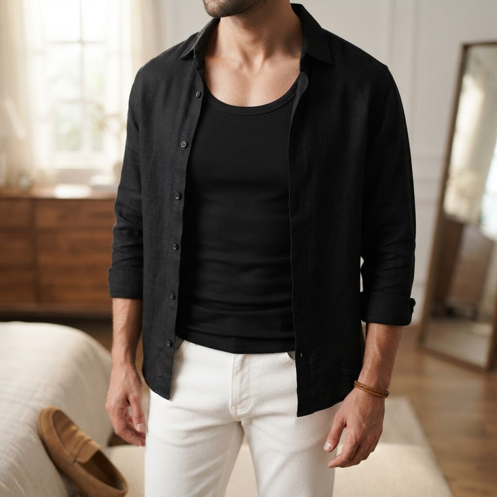 LIVERGY Men's Classic Black Cotton Tank Top Undershirt