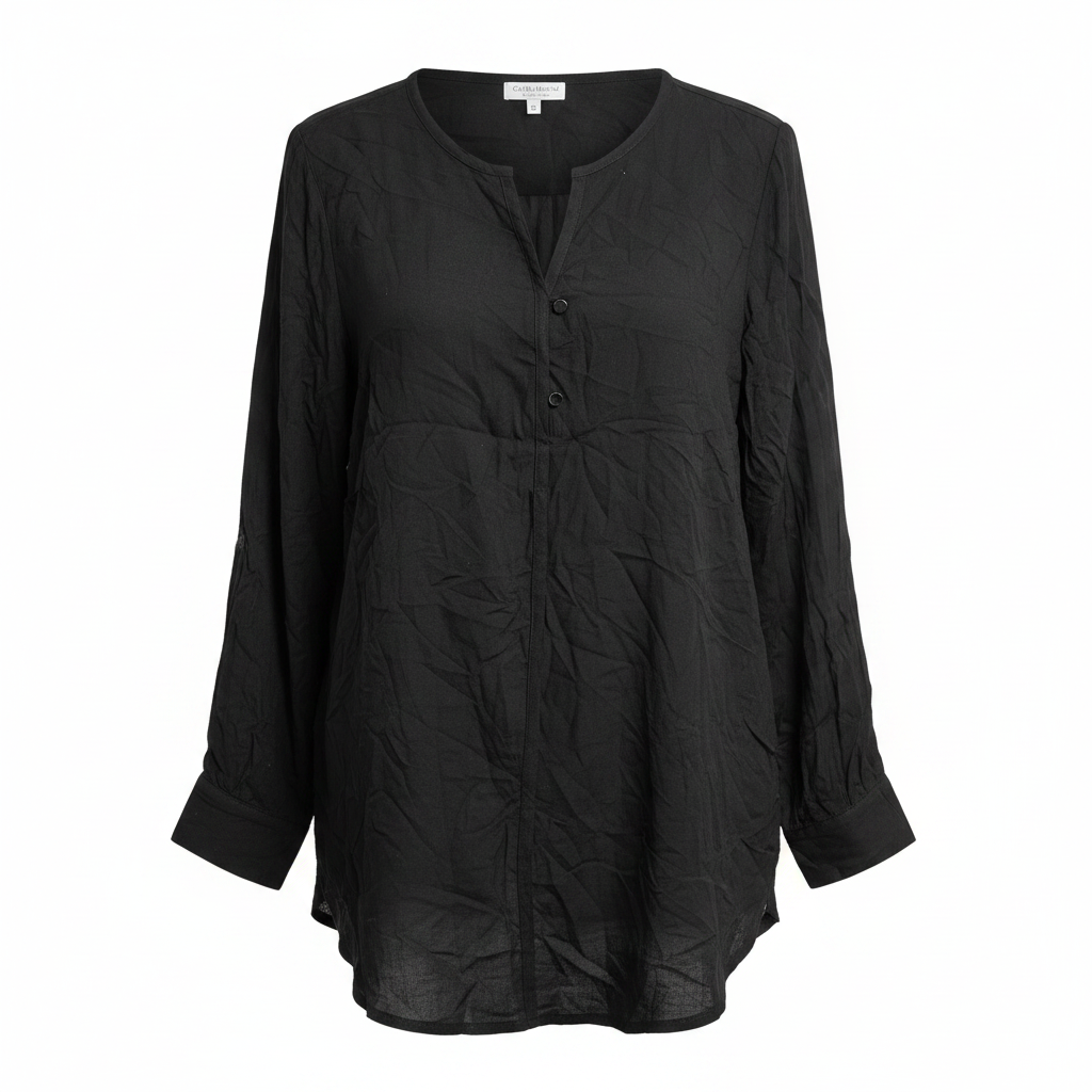 Gina Laura Black Roll-Tab Sleeve Blouse - Size M
