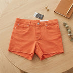 Vibrant Orange Raw Hem Denim Shorts