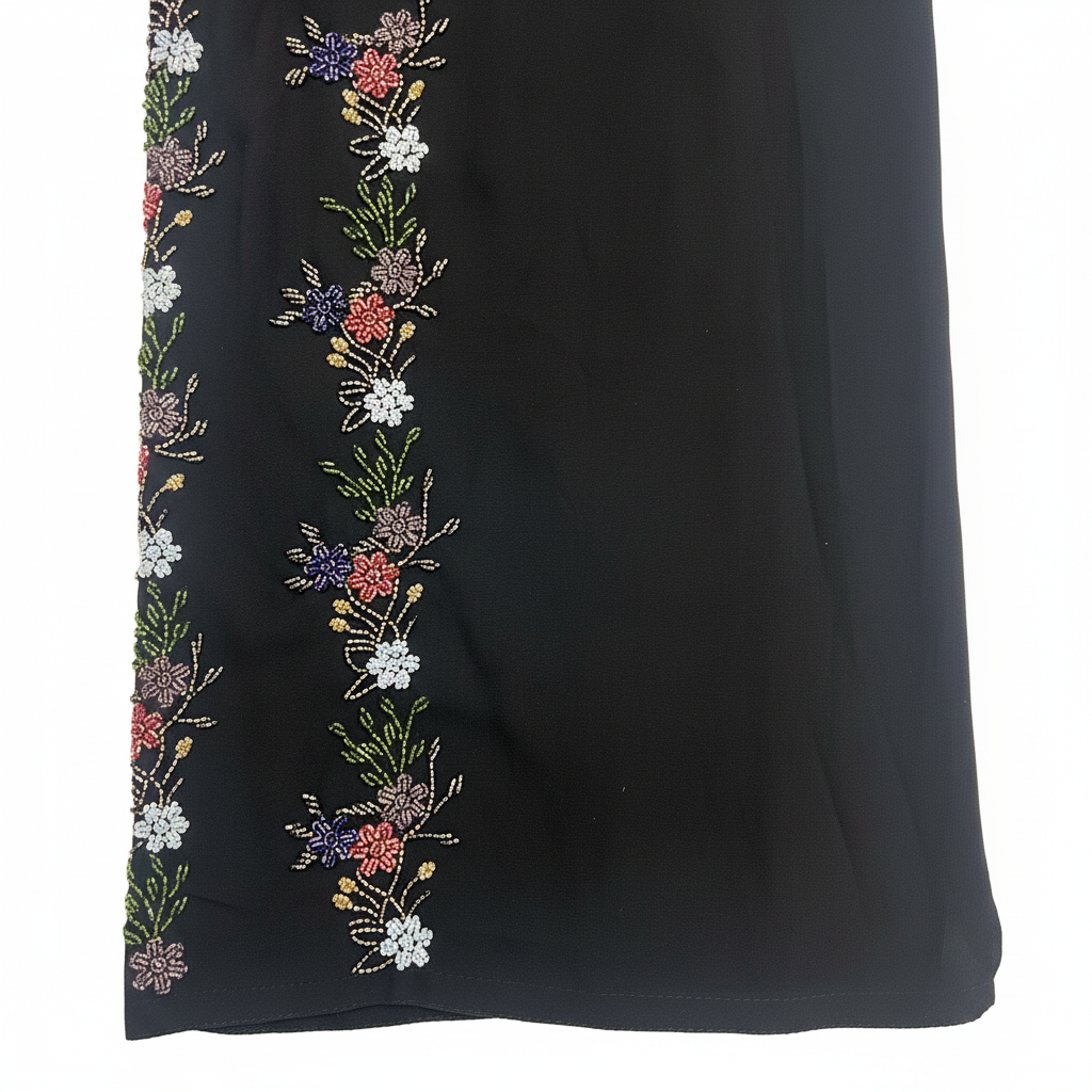 Elegant Black Beaded Floral Abaya for Women