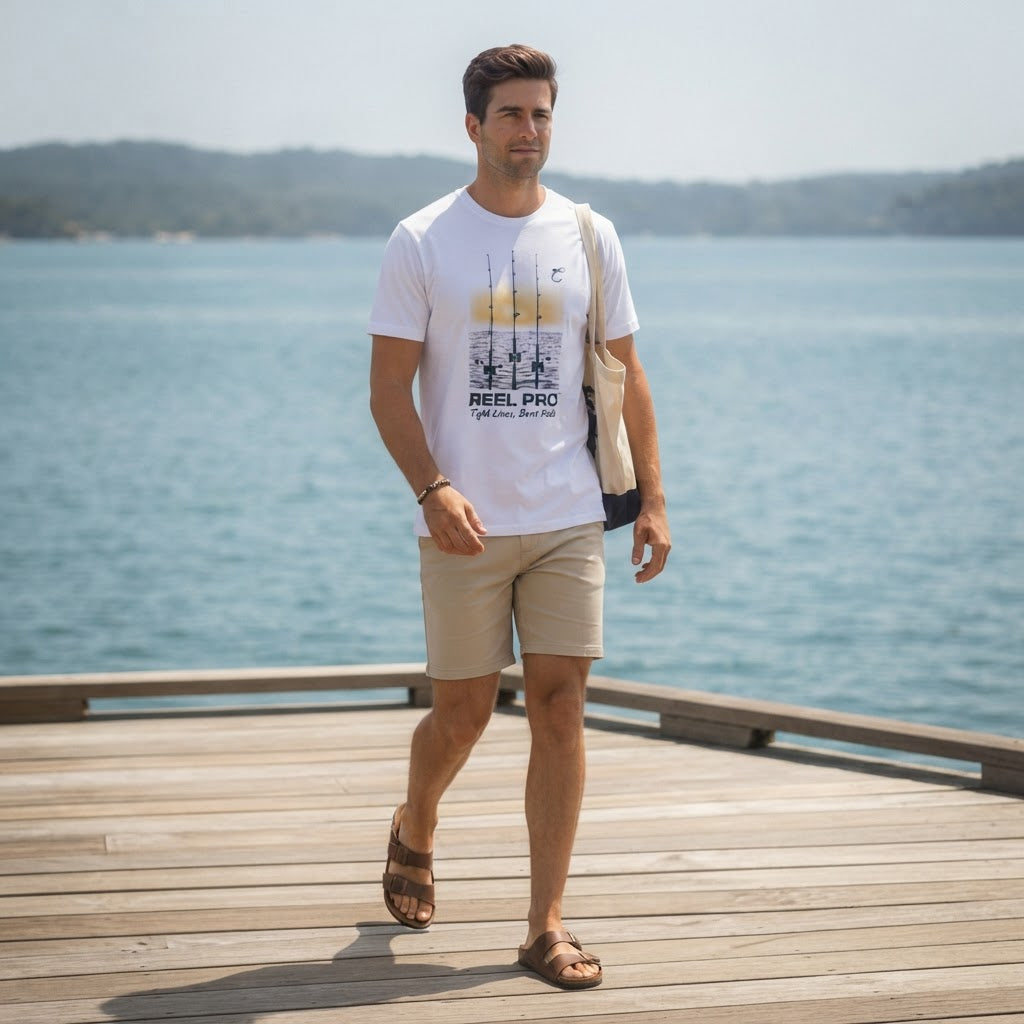 Reel Pro Fishing White Short-Sleeve Graphic T-Shirt with Fis
