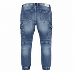 Livergy Men's Acid Wash Denim Cargo Joggers - Light Blue