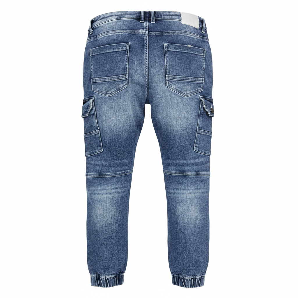 Livergy Men's Acid Wash Denim Cargo Joggers - Light Blue
